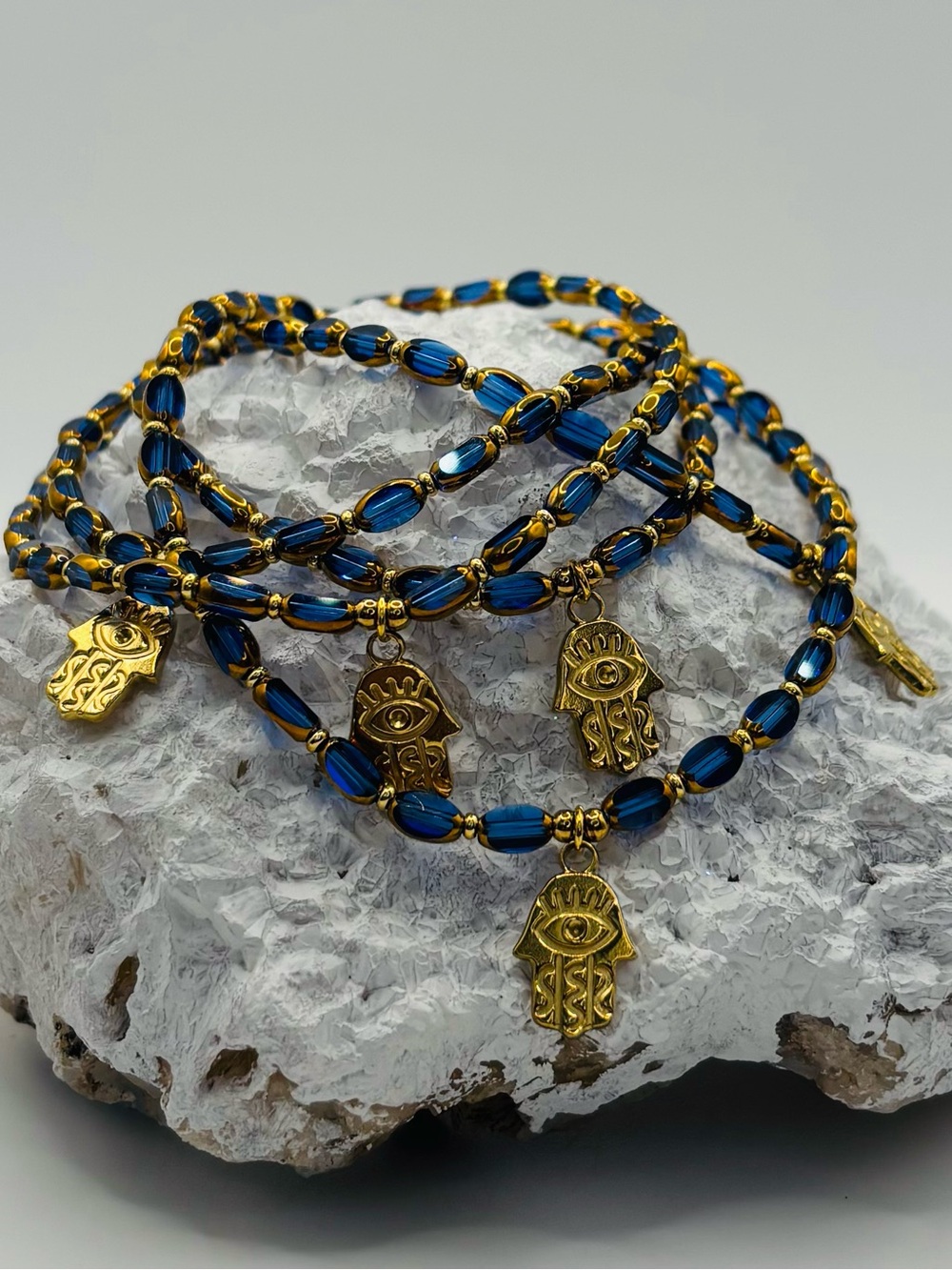 *Anklet* Gold Hamsa Hand & Crystal Stretchy Ankle Bracelet